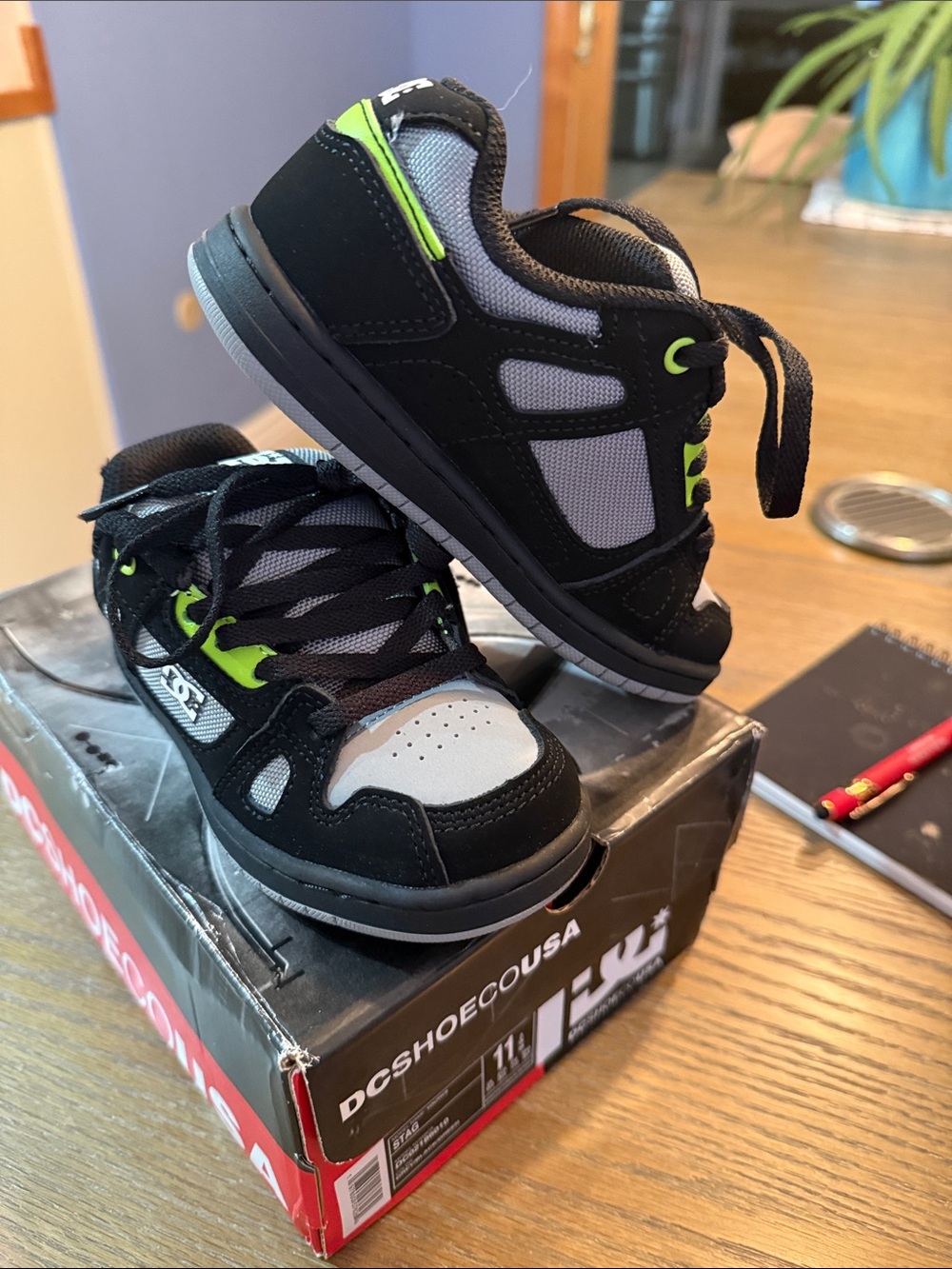 DC Kids Sneakers - Stag - Black, Gray and Lime Green Skate Sneakers